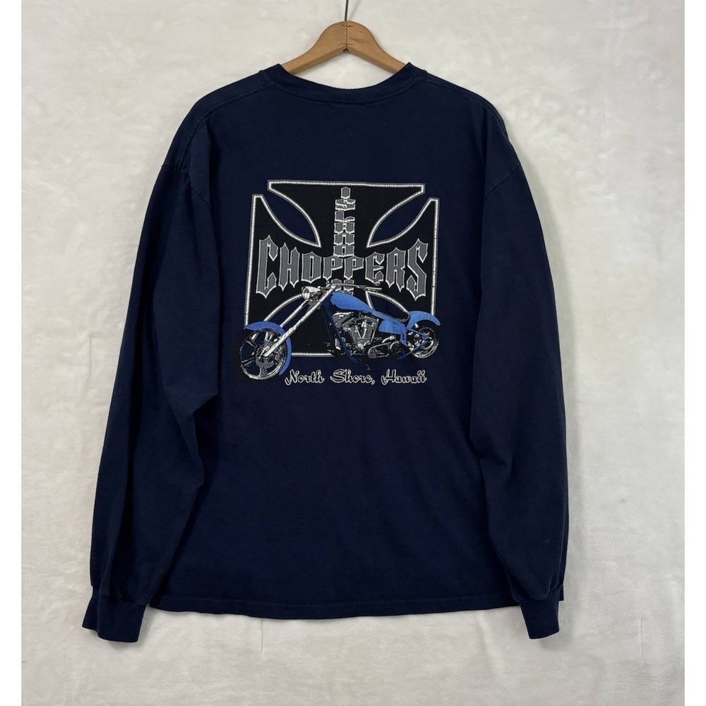 Vintage Choppers North Shore Hawaii Long Sleeve Tee XL Hanes Biker Blue 0699